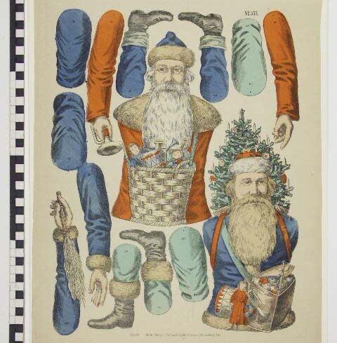 Drie knipprenten N° 355, Santaklaus en kerstman door Burckardt's, Nachf, C. (Weissenburg, Elsas) - Deventer Museums, Netherlands - CC BY-SA. https://www.europeana.eu/nl/item/2021659/1980_0197